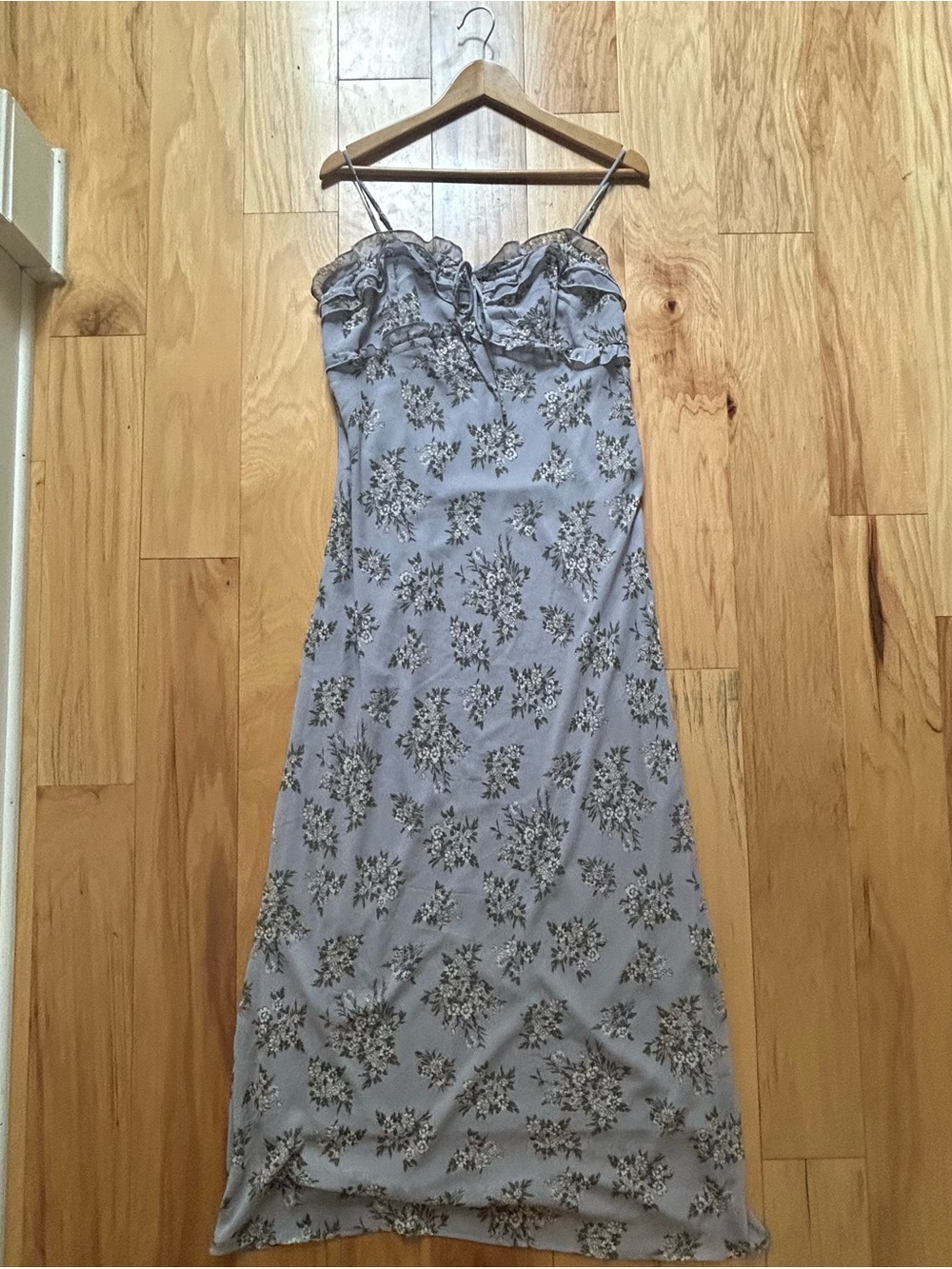 Spaghetti Strap Floral Slip Dress in Light Blue
